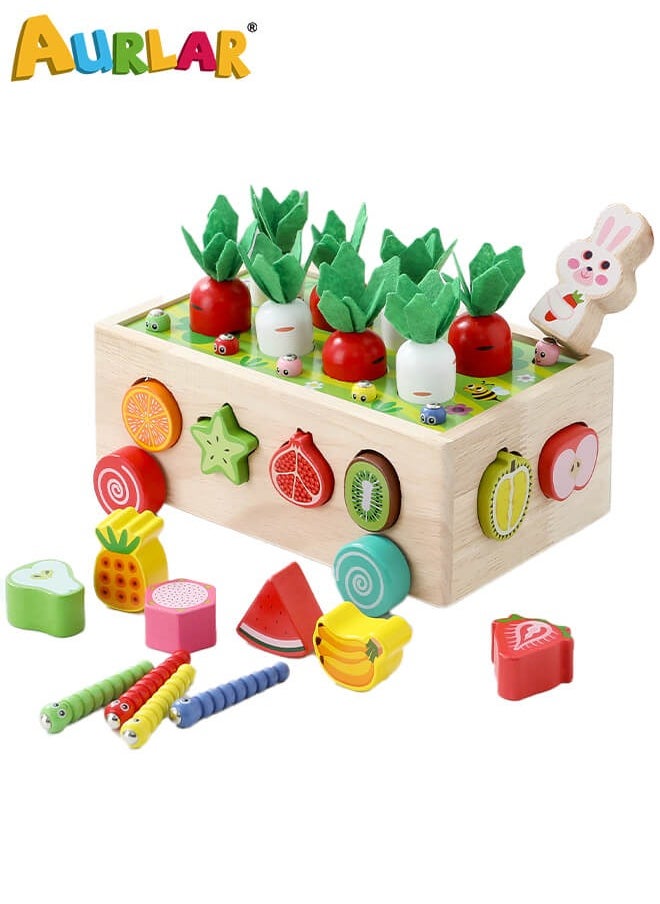 Aurlar Montessori Wooden Educational Toys for Toddlers, Carrot Pulling, Fruit Sorting, Safe Fine Motor Skills Gift for Kids 1-4 Years Old  - Image 1