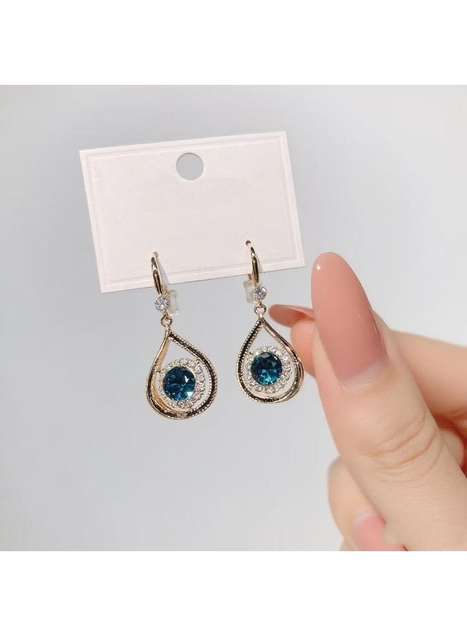 Goolsky Elegant Blue Crystal Earrings for Women – Korean Sweet Long Dangle Studs, Trendy Fashion Jewelry, Blue Crystals Long Tassels Hypoallergenic, Beach Vacation Summer Daily Wear - Image 3