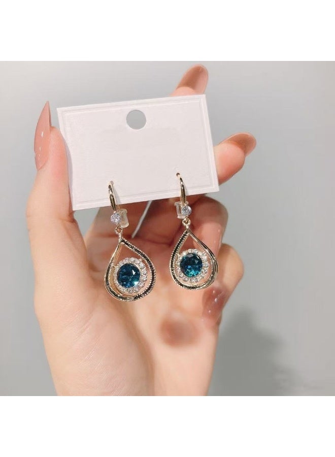 Goolsky Elegant Blue Crystal Earrings for Women – Korean Sweet Long Dangle Studs, Trendy Fashion Jewelry, Blue Crystals Long Tassels Hypoallergenic, Beach Vacation Summer Daily Wear - Image 1