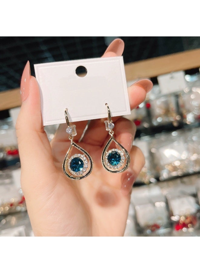 Goolsky Elegant Blue Crystal Earrings for Women – Korean Sweet Long Dangle Studs, Trendy Fashion Jewelry, Blue Crystals Long Tassels Hypoallergenic, Beach Vacation Summer Daily Wear - Image 2