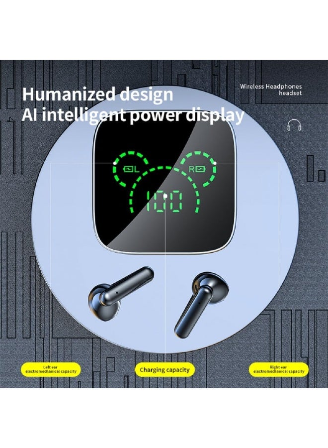 **سماعات K60 اللاسلكية داخل الأذن TWS بتقنية Bluetooth مع شاشة رقمية ذكية كبيرة، وإضاءة تنفس LED، صوت عالي الجودة، متوافقة مع جميع الهواتف الذكية – اللون الأسود** - Image 5