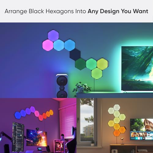 Nanoleaf Shapes LED Wall Lights RGBW Smart Wall Panels with 16M Color Compatible with Alexa Google Assistant Music Sync DIY Gaming Light for Home Decor Black Hexagons Smarter Kit 9 Pack - Image 3