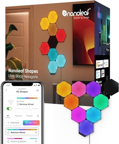 Nanoleaf Shapes LED Wall Lights RGBW Smart Wall Panels with 16M Color Compatible with Alexa Google Assistant Music Sync DIY Gaming Light for Home Decor Black Hexagons Smarter Kit 9 Pack - Image 1