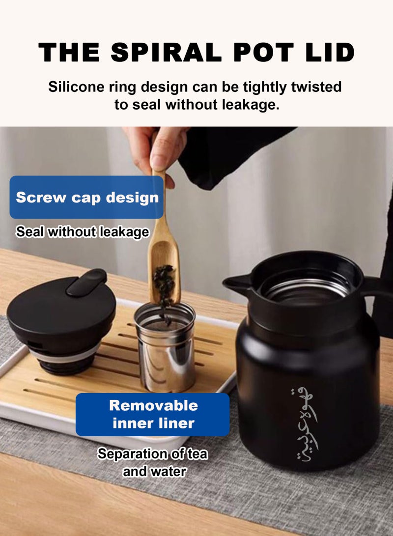 HomarKet Arabic Coffee Thermos Stainless Steel Carrier - Complete Travel Set (1000ml Pot + 80ml Cups x 2) - Image 4