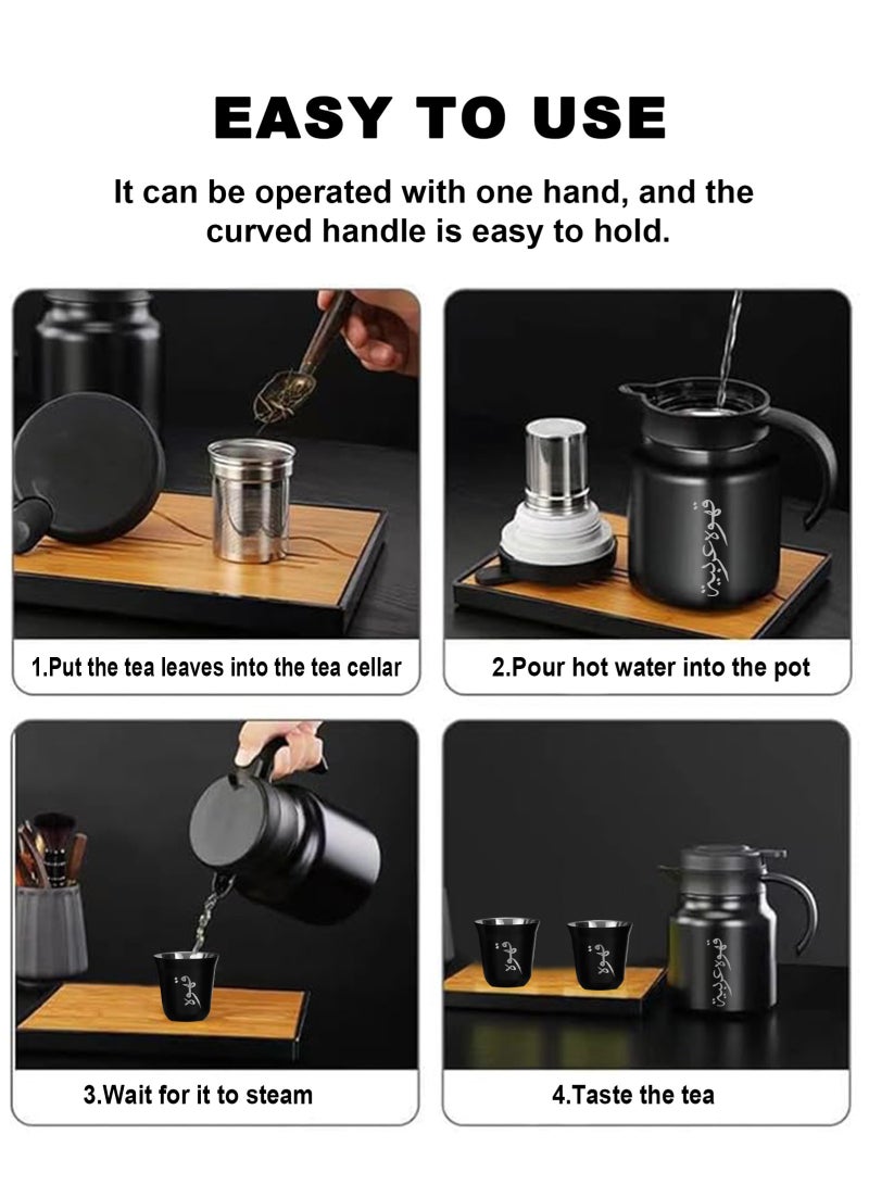 HomarKet Arabic Coffee Thermos Stainless Steel Carrier - Complete Travel Set (1000ml Pot + 80ml Cups x 2) - Image 5