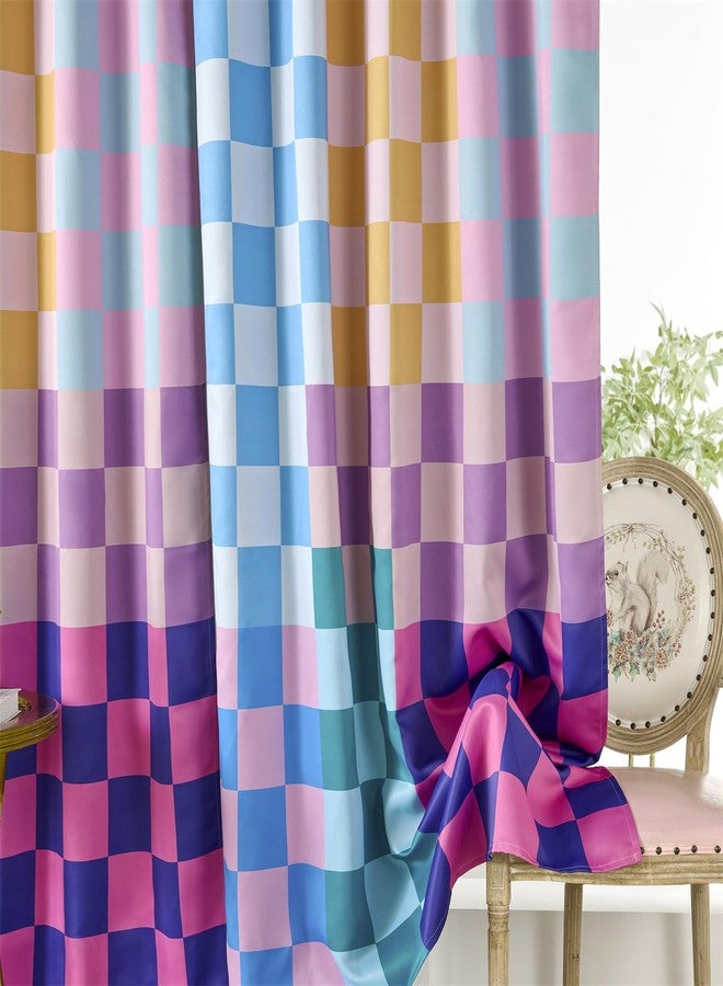 RoomTalks Multicolored Checkerboard Blackout Window Curtains for Bedroom Living Room 84 Inches Length 2 Panels, Mid Century Modern Aesthetic Curtain Panels Colorful Vibrant Checkered Window Drapes - Image 3