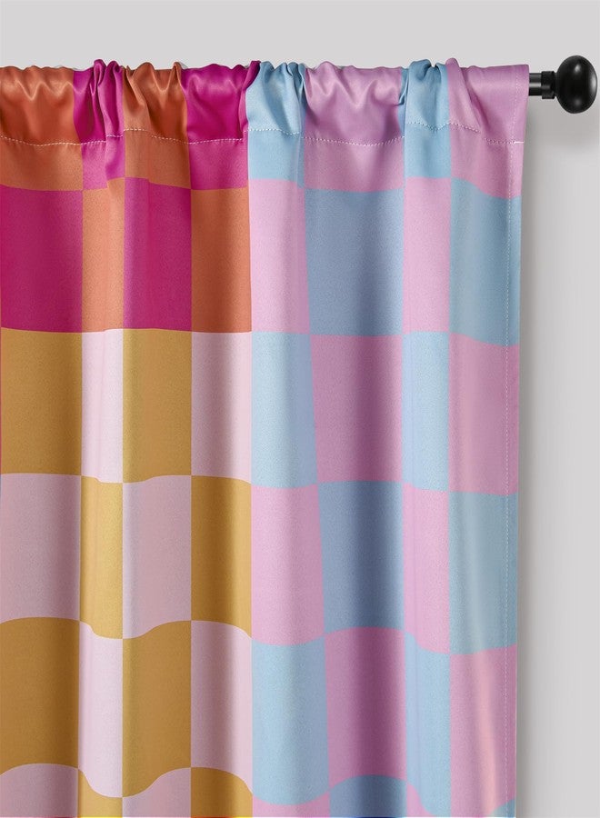 RoomTalks Multicolored Checkerboard Blackout Window Curtains for Bedroom Living Room 84 Inches Length 2 Panels, Mid Century Modern Aesthetic Curtain Panels Colorful Vibrant Checkered Window Drapes - Image 5