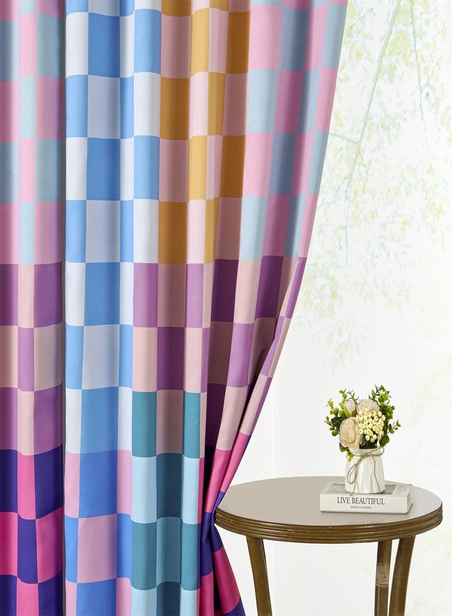 RoomTalks Multicolored Checkerboard Blackout Window Curtains for Bedroom Living Room 84 Inches Length 2 Panels, Mid Century Modern Aesthetic Curtain Panels Colorful Vibrant Checkered Window Drapes - Image 4