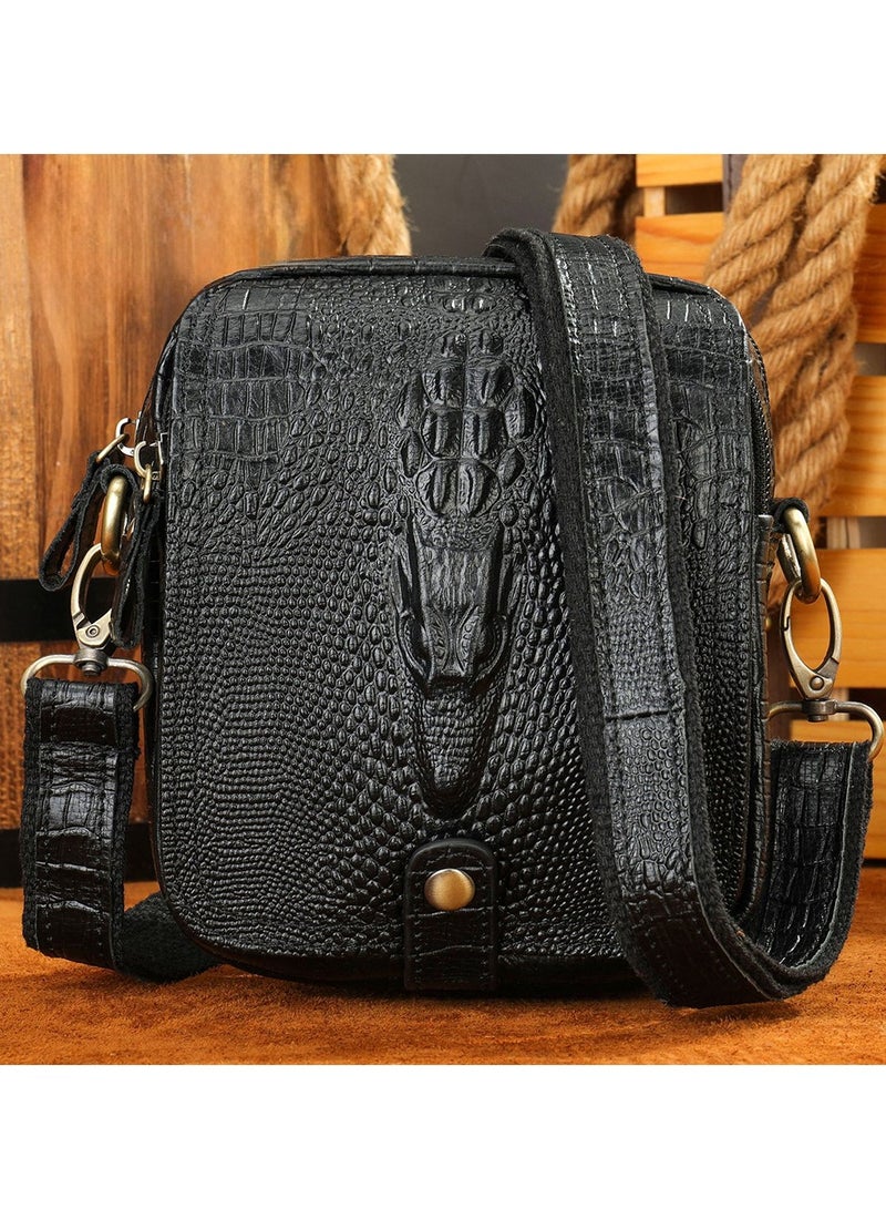 Crossbody bag for men,Genuine leather men's messenger bag, top layer cowhide shoulder bag, fashionable business men's messenger bag, crocodile pattern shoulder bag - Image 1