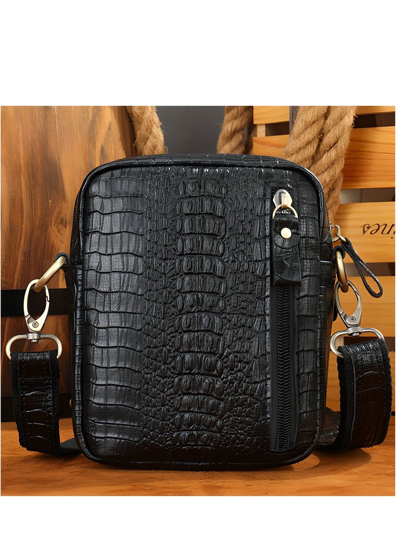 Crossbody bag for men,Genuine leather men's messenger bag, top layer cowhide shoulder bag, fashionable business men's messenger bag, crocodile pattern shoulder bag - Image 2