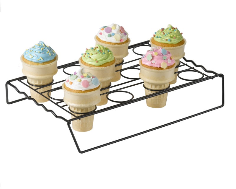Nifty Ice Cream Cone Cupcake Baking Rack  Holds up to 12 Medium  Large Cupcake Cones NonStick Dishwasher Safe Use for Baking Cooling  Serving Treats