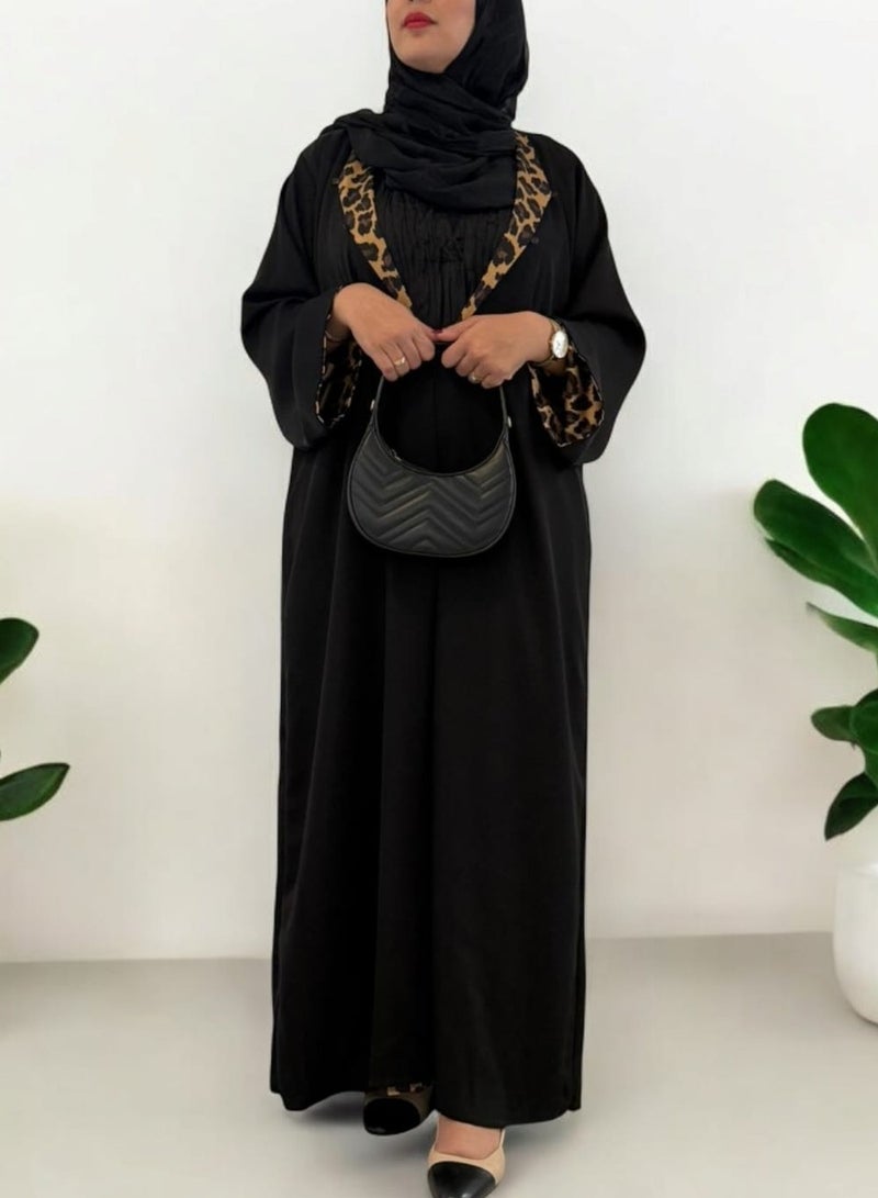 عباية قابلة للعكس – تصميم أنيق بلون أسود ونقشة الفهد بطابع عصري - Image 2