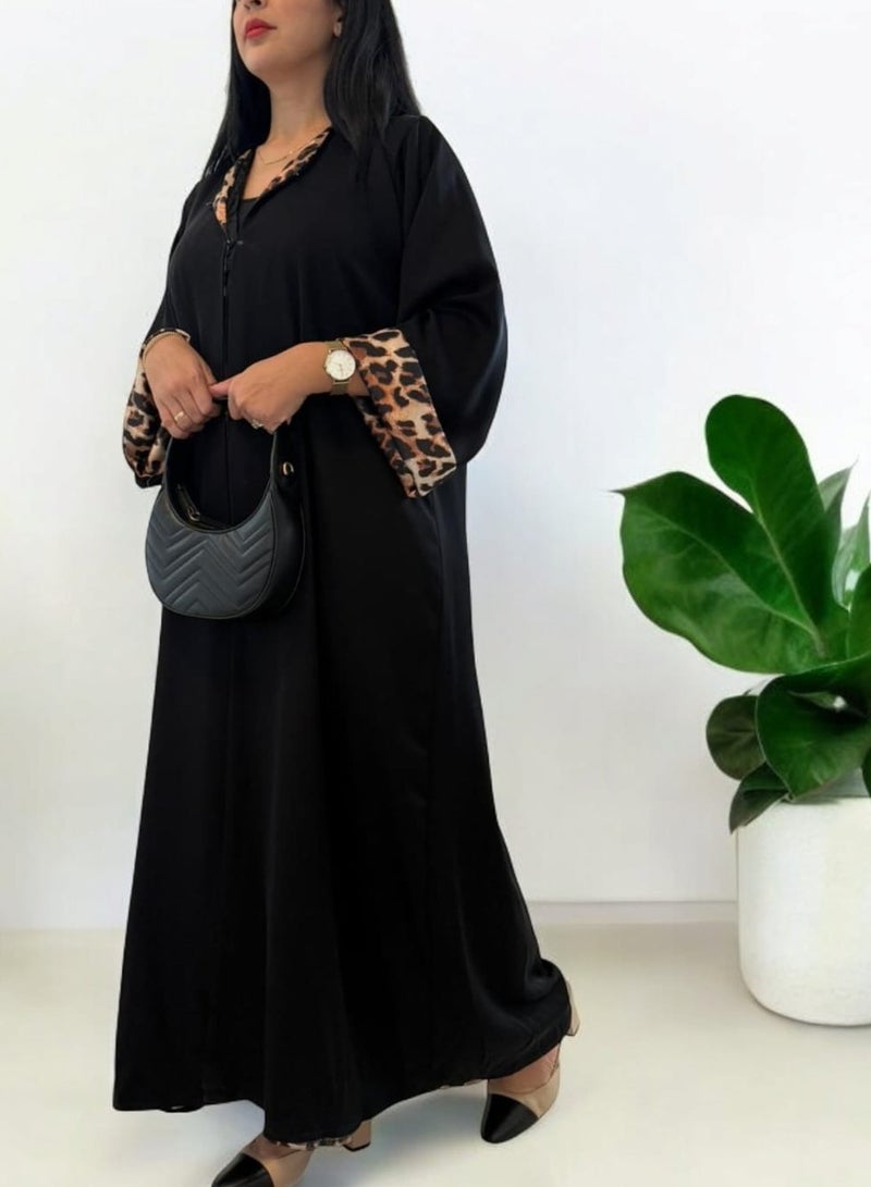 عباية قابلة للعكس – تصميم أنيق بلون أسود ونقشة الفهد بطابع عصري - Image 3