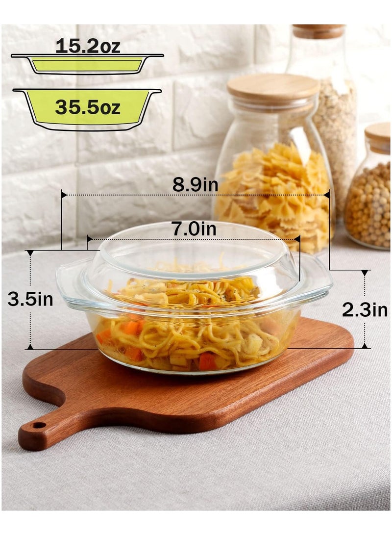 **طبق خَبز زجاجي دائري مع غطاء زجاجي، أداة خَبز زجاجية آمنة للفرن، وعاء آمن للمايكروويف مع غطاء زجاجي.** - Image 2