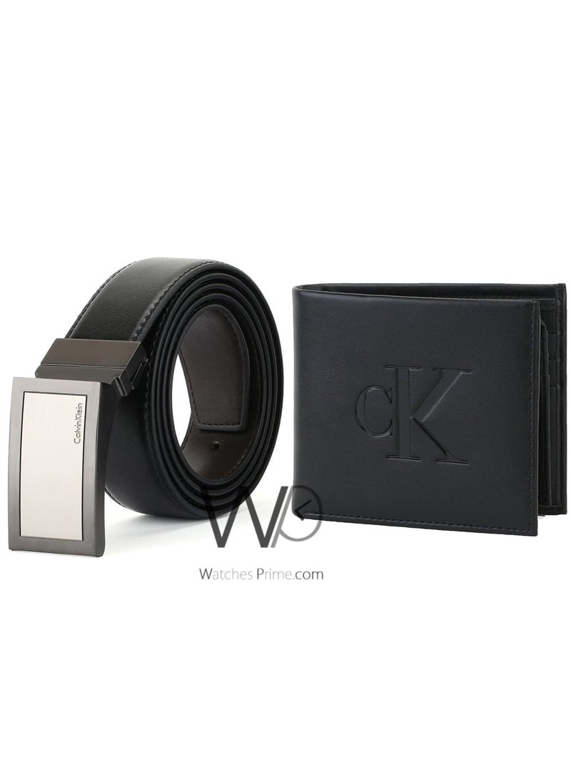 كالفن كلاين جينز طقم هدية رجالي كالفن كلاين محفظة وحزام أسود - إبزيم CK - Image 5