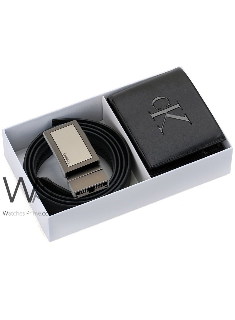 كالفن كلاين جينز طقم هدية رجالي كالفن كلاين محفظة وحزام أسود - إبزيم CK - Image 1