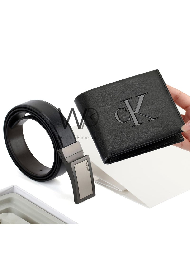 كالفن كلاين جينز طقم هدية رجالي كالفن كلاين محفظة وحزام أسود - إبزيم CK - Image 2