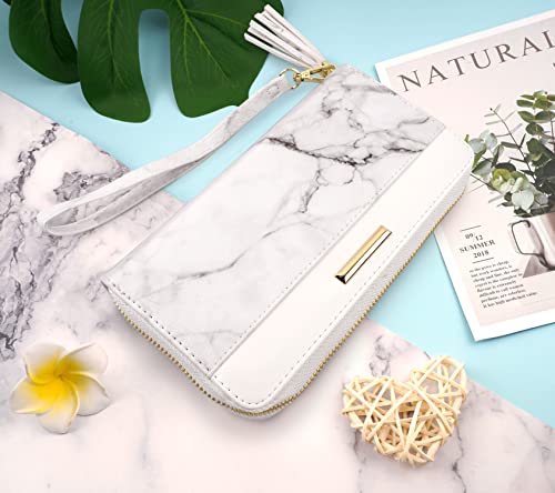 Coco Rossi Women Wallets Multi Card Case Wallet Clutch Wallet Card Holder Organizer Ladies Purse Tassel Wrist strap Purse,White Marble - Image 4