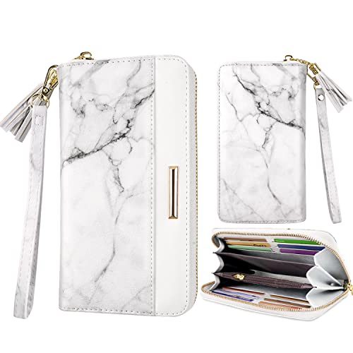 Coco Rossi Women Wallets Multi Card Case Wallet Clutch Wallet Card Holder Organizer Ladies Purse Tassel Wrist strap Purse,White Marble - Image 1