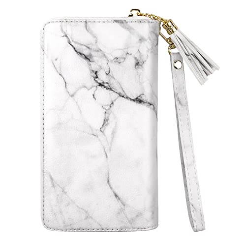Coco Rossi Women Wallets Multi Card Case Wallet Clutch Wallet Card Holder Organizer Ladies Purse Tassel Wrist strap Purse,White Marble - Image 5