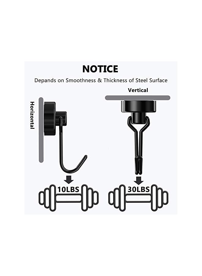 promass 8Pcs Magnetic Hooks, Heavy Duty Neodymium Magnet Hook 30LBS with Rust Proof for Indoor Outdoor Hanging,Refrigerator,Grill,Kitchen,Key Holder(Black) - Image 3