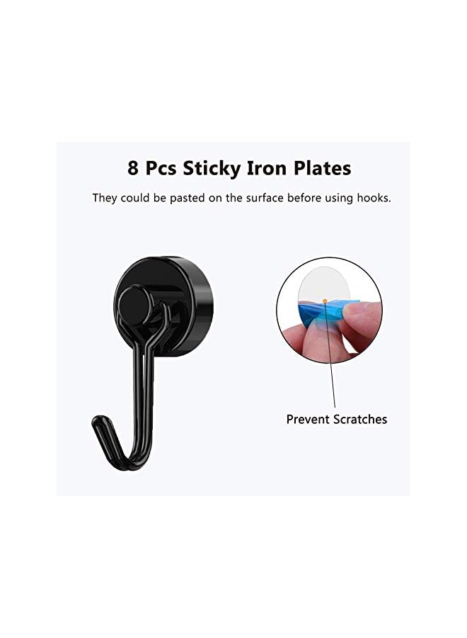 promass 8Pcs Magnetic Hooks, Heavy Duty Neodymium Magnet Hook 30LBS with Rust Proof for Indoor Outdoor Hanging,Refrigerator,Grill,Kitchen,Key Holder(Black) - Image 4