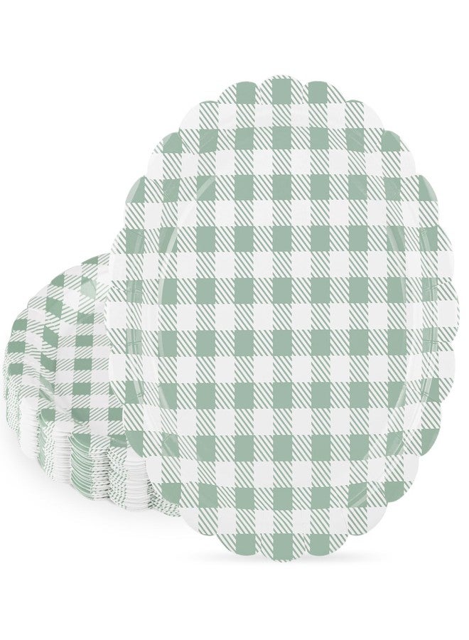 NatNarr 30 Pcs Sage Green Gingham Plates, 7 Inch Scalloped Easter Dessert Cake Party Plates Green and White Gingham Party Supplies Plaid Checkered Plate for Farmer Market, Bridal Baby Shower, Picnic - Image 1