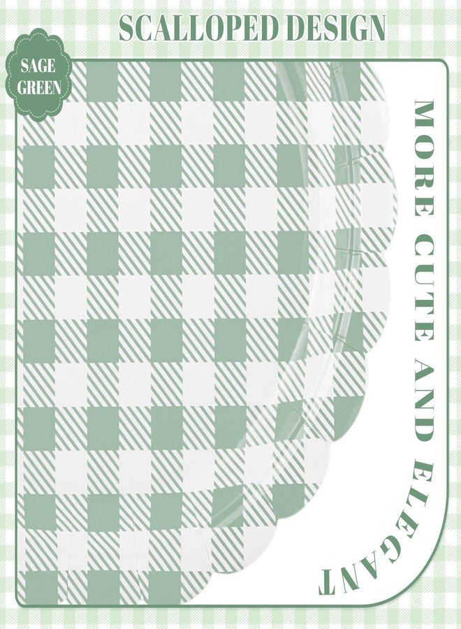 NatNarr 30 Pcs Sage Green Gingham Plates, 7 Inch Scalloped Easter Dessert Cake Party Plates Green and White Gingham Party Supplies Plaid Checkered Plate for Farmer Market, Bridal Baby Shower, Picnic - Image 3