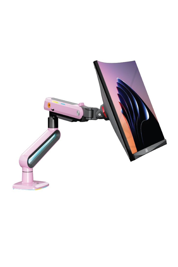 NB NORTH BAYOU NB J6 RGB Gaming Monitor Arm, Height Adjustable 490mm, Fits 32"-60" Screens, 20kg Load, 360° Rotation, VESA 100x100– Gaming, Workstations & Office Desk Mount–pink finish - Image 1