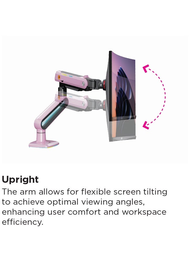 NB NORTH BAYOU NB J6 RGB Gaming Monitor Arm, Height Adjustable 490mm, Fits 32"-60" Screens, 20kg Load, 360° Rotation, VESA 100x100– Gaming, Workstations & Office Desk Mount–pink finish - Image 3