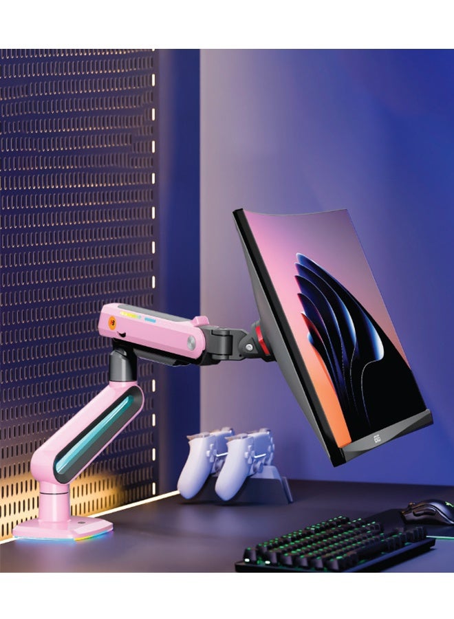 NB NORTH BAYOU NB J6 RGB Gaming Monitor Arm, Height Adjustable 490mm, Fits 32"-60" Screens, 20kg Load, 360° Rotation, VESA 100x100– Gaming, Workstations & Office Desk Mount–pink finish - Image 2