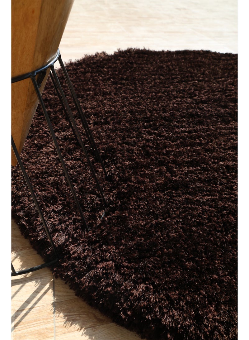 Ramsha Handmade dark Brown color shaggy rug 150 cm Fur rug  round shape rug soft fur rug SG-028 area rug for bedroom - Image 3