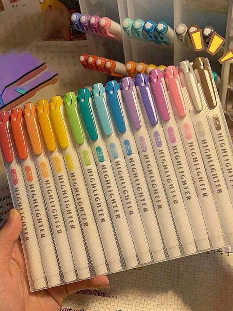 15-Color Fluorescent Marker Set, Soft Water Dual Tip Markers for Notes, Numbers, Drawing, and School  Supplies