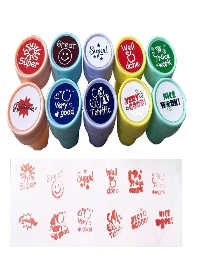 Brille Bee Kids Emoji Motivation Face Stamps, Pack of 10, Toy Stamp Set (Motivation Design) - Image 1