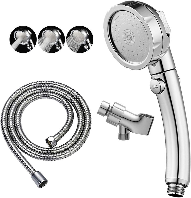 KAIYING Chrome High Pressure Handheld Shower Head with ON/OFF Pause Switch, 3 Spray Modes Shower Wand with Shut Off Button, Removable Camper Shower Head with Hose and Adjustable Angle Bracket - Image 1