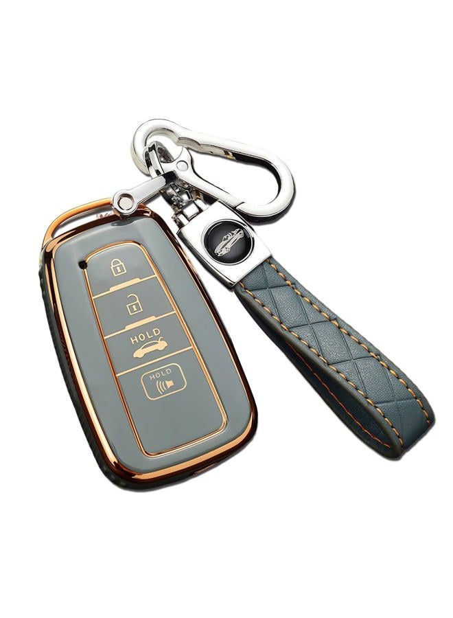 Cacacar for Toyota Camry RAV4 Key Fob Cover with Keychain,for Highlander Corolla Avalon C-HR Prius GT86 Key Fob Case Premium Soft TPU 360 Degree Protector Key Holder (B-Gray) - Image 1