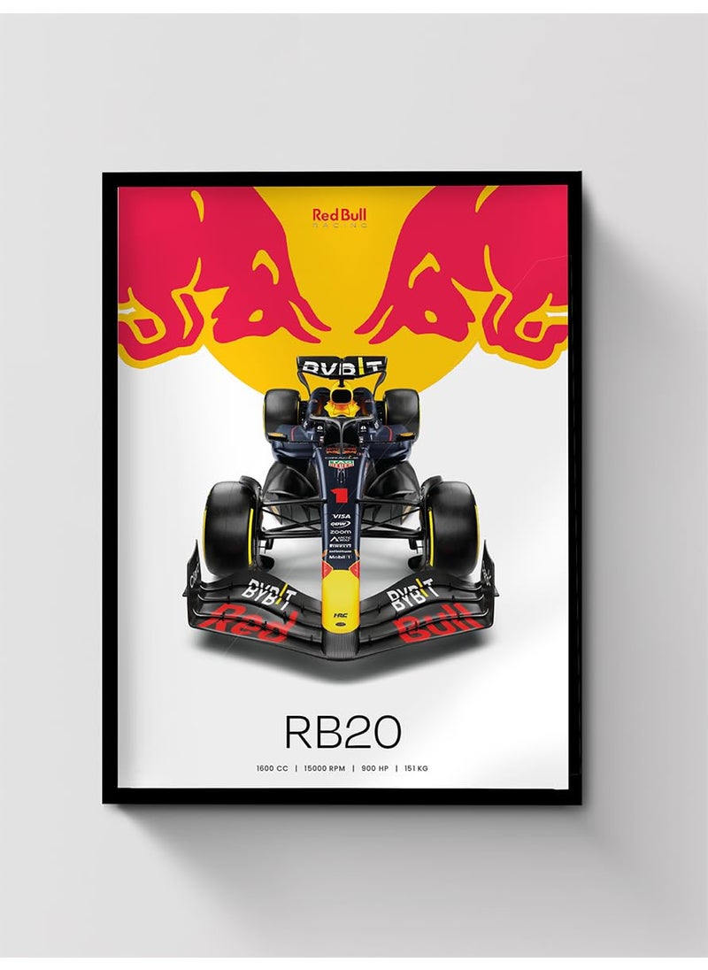 PodiumPe - PodiumPe Red Bull Racing F1 Poster Framed RB20 2024 Specs Formula 1 Wall Art A3 12x16 Black Frame - Image 1