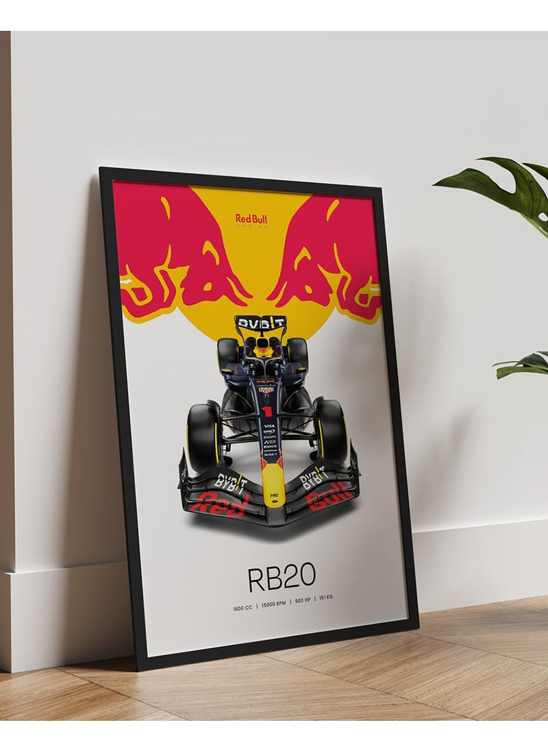 PodiumPe - PodiumPe Red Bull Racing F1 Poster Framed RB20 2024 Specs Formula 1 Wall Art A3 12x16 Black Frame - Image 1