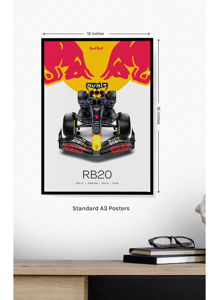PodiumPe - PodiumPe Red Bull Racing F1 Poster Framed RB20 2024 Specs Formula 1 Wall Art A3 12x16 Black Frame - Image 1