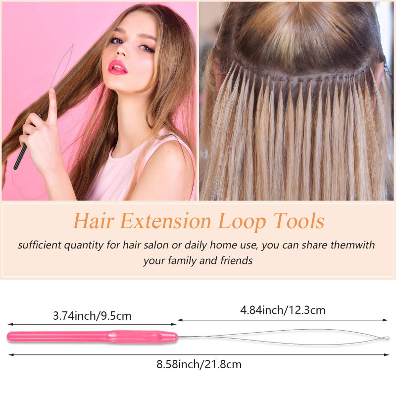 Chuangdi 20 Pieces Hair Extension Loop Needle Threader Pulling Hook Needle Bead Device for Hair or Feather Extensions Supplies, DIY Hook Tool Loop Tools(Pink) - Image 3