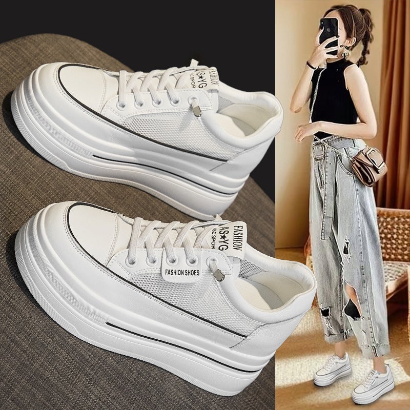 Women'S Shoes 2025 Spring And Wedge Heeled Thick-Soled Small Inner Height Casual Shoes Lazy One-Step White Shoes For Women - Image 2