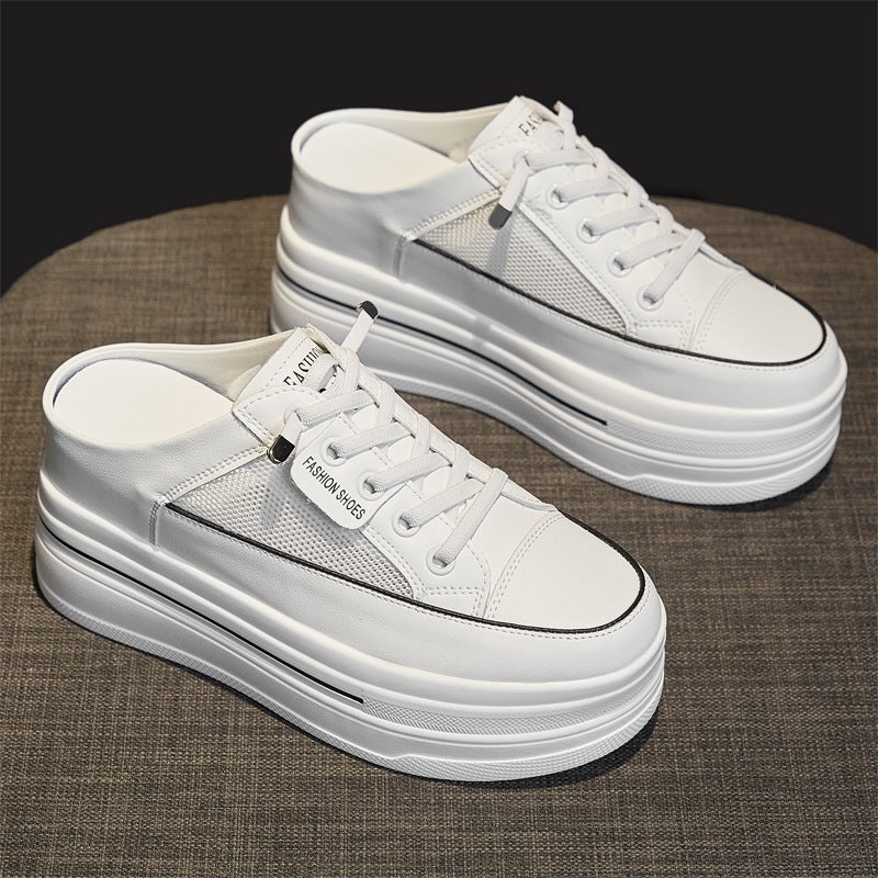 Women'S Shoes 2025 Spring And Wedge Heeled Thick-Soled Small Inner Height Casual Shoes Lazy One-Step White Shoes For Women - Image 5