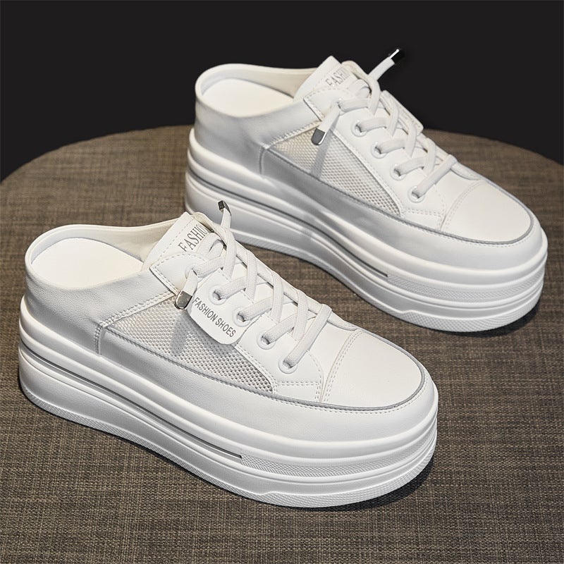 Women'S Shoes 2025 Spring And Wedge Heeled Thick-Soled Small Inner Height Casual Shoes Lazy One-Step White Shoes For Women - Image 4