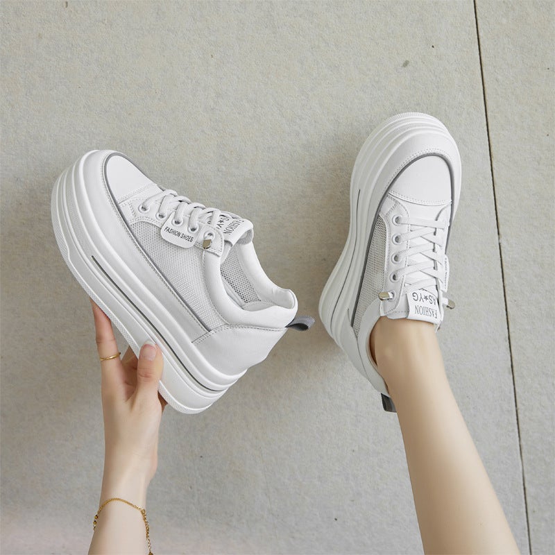 Women'S Shoes 2025 Spring And Wedge Heeled Thick-Soled Small Inner Height Casual Shoes Lazy One-Step White Shoes For Women - Image 3