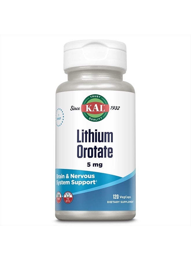 KAL Lithium Orotate 5 milligrams | Low Serving Of Chelated Lithium Orotate For Bioavailability and Mood Support | In Organic Rice Bran Extract Base | 120 VegCaps  - Image 5