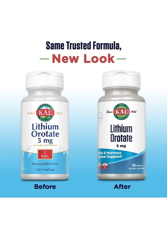 KAL Lithium Orotate 5 milligrams | Low Serving Of Chelated Lithium Orotate For Bioavailability and Mood Support | In Organic Rice Bran Extract Base | 120 VegCaps  - Image 3