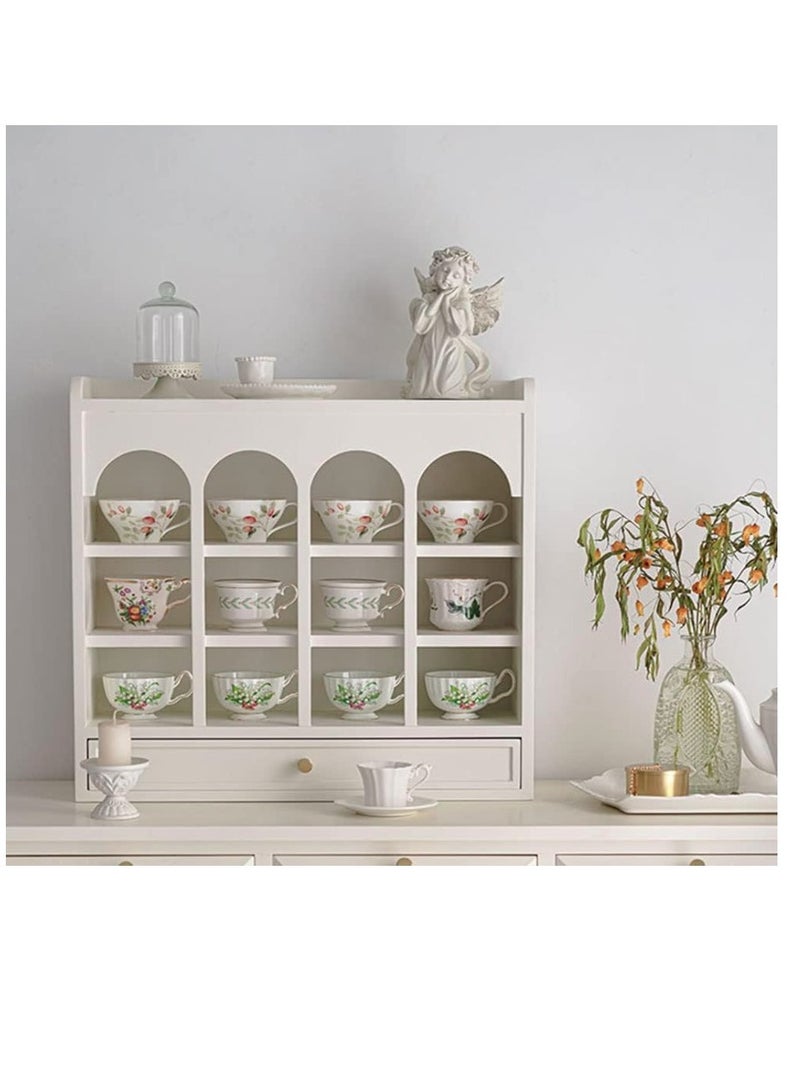 eBasket Cup Storage Unit with Drawer - Mossy wood unit with Duco acrylic paint for stylish organization of cups and jars. Gives a coordinated look and saves storage space. Size (60*60*5cm) (White) - Image 1