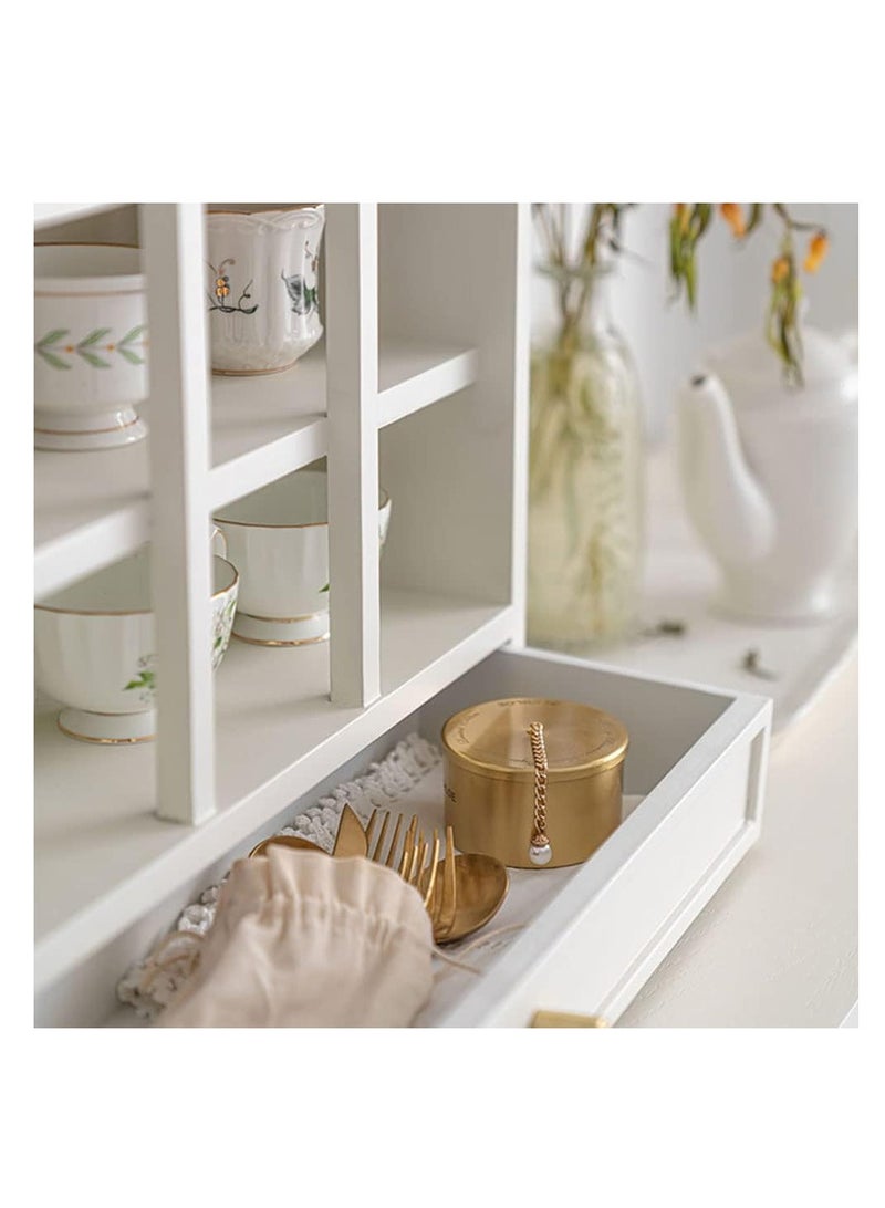 eBasket Cup Storage Unit with Drawer - Mossy wood unit with Duco acrylic paint for stylish organization of cups and jars. Gives a coordinated look and saves storage space. Size (60*60*5cm) (White) - Image 2