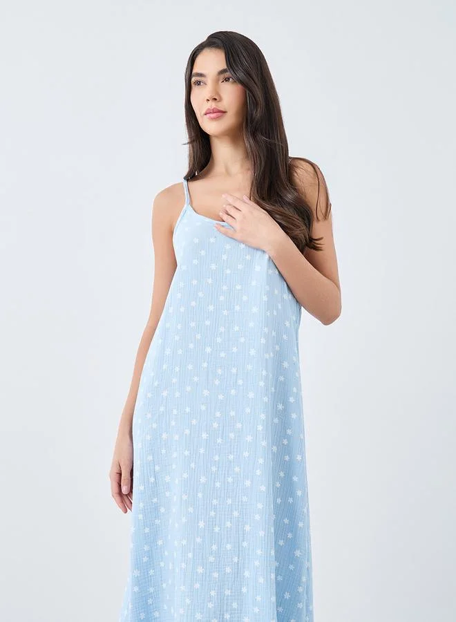 Styli Styli Cotton Gauze Daisy Print Slip Dress