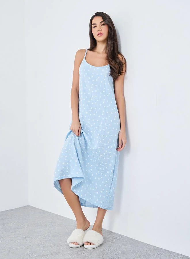 Styli Styli Cotton Gauze Daisy Print Slip Dress